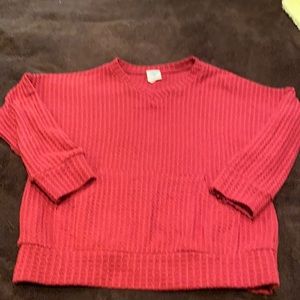 Girls burgundy waffle textured sweater w pockets